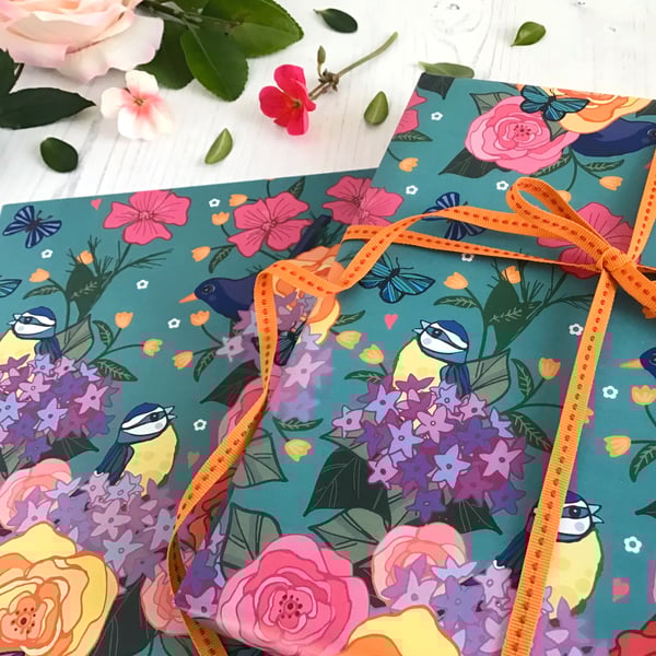 Gift Wrap Blue Tits and Blackbirds
