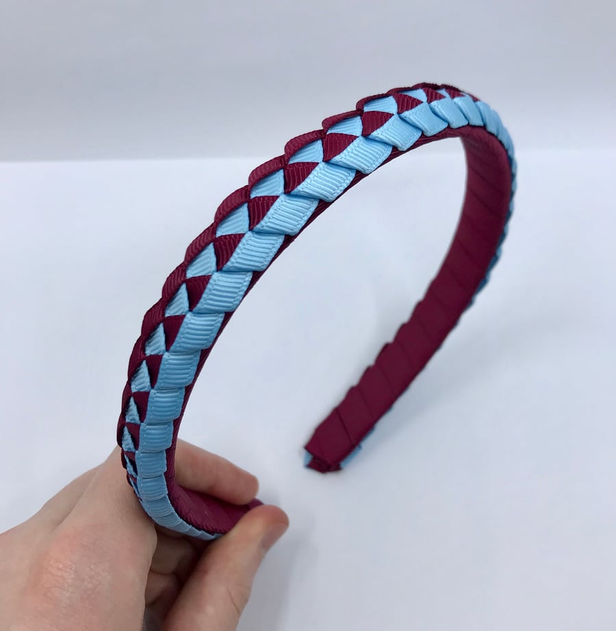 School Wine and Light Blue Pleated Hairband