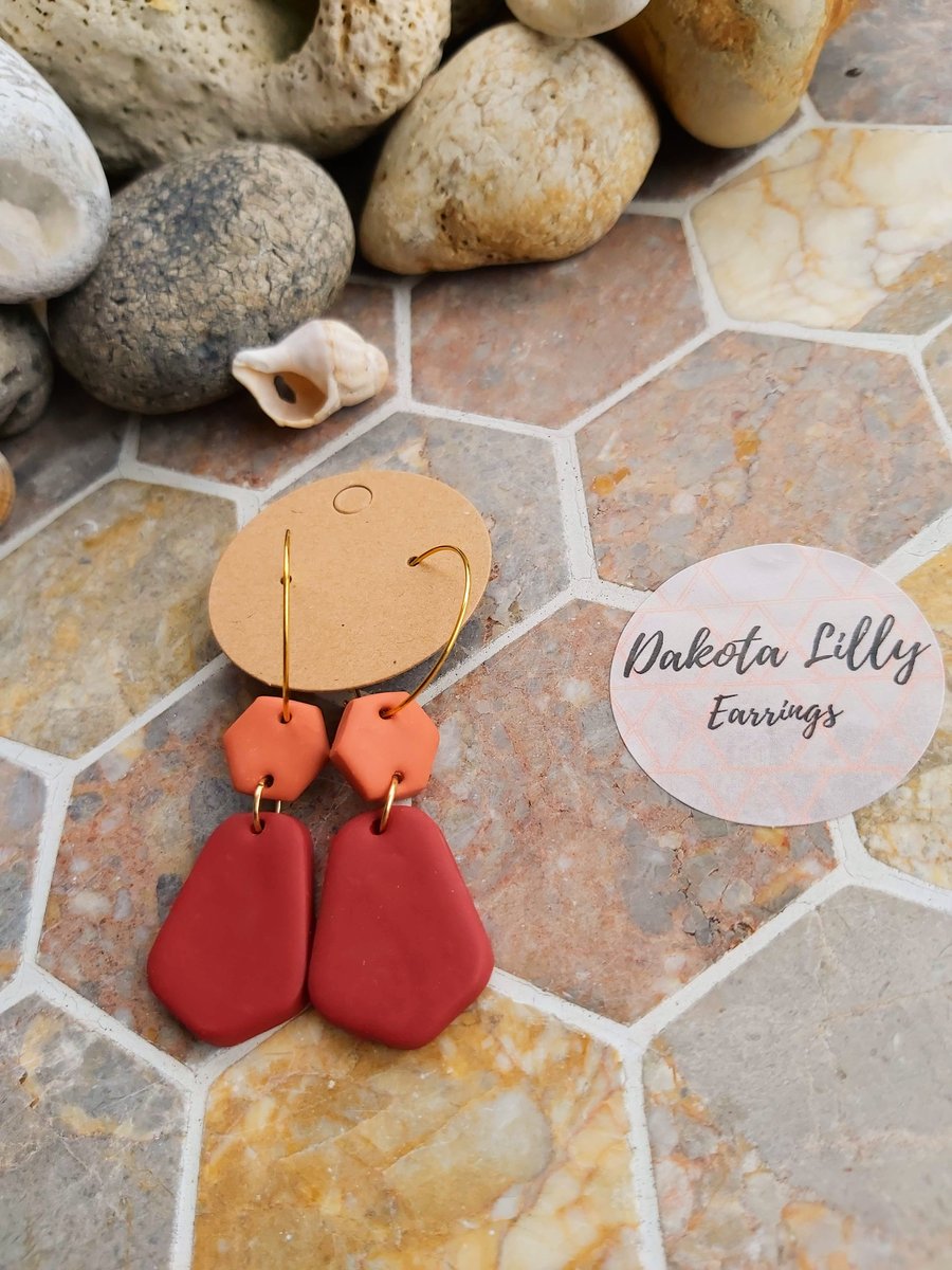 Autumn orange and red polymer clay earrings