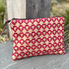 Pink chenille and reclaimed denim zip pouch