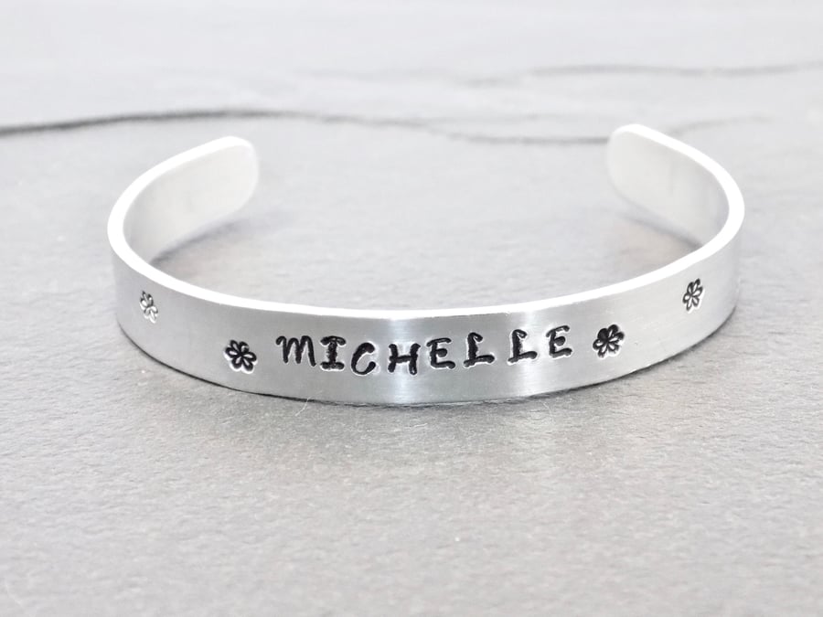 Personalised Aluminum Cuff Bracelet, Hand Stamped Name Bangle