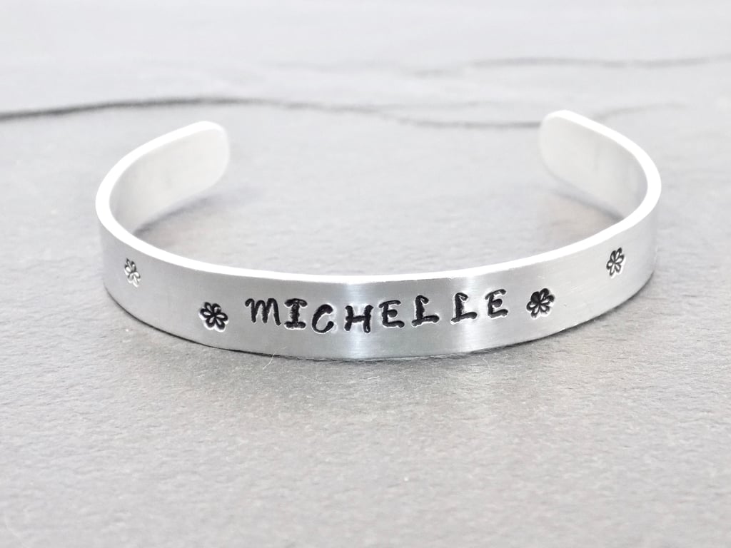 Personalised Aluminum Cuff Bracelet, Hand Stamped Name Bangle