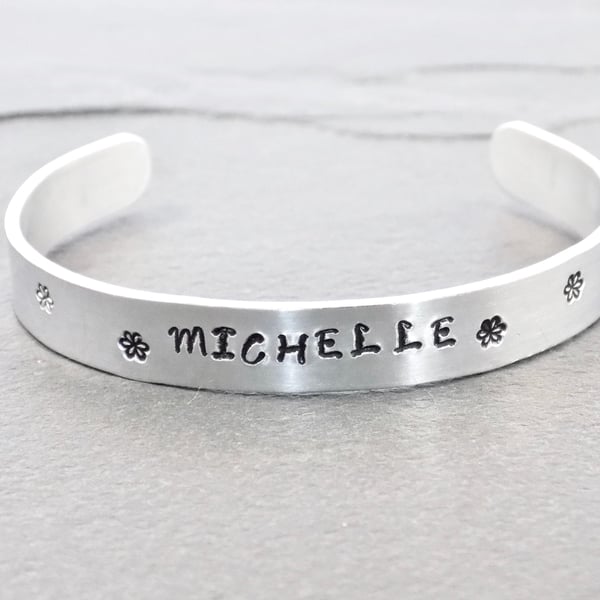Personalised Aluminum Cuff Bracelet, Hand Stamped Name Bangle