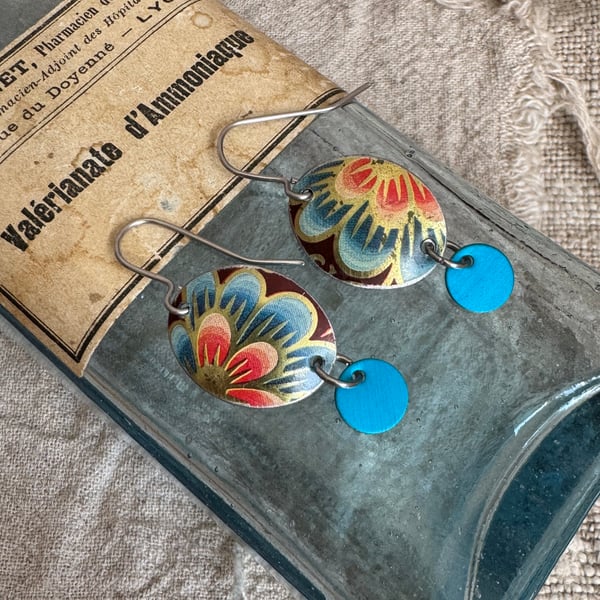 Vintage Tin Recycled Earrings 1970's Jewellery