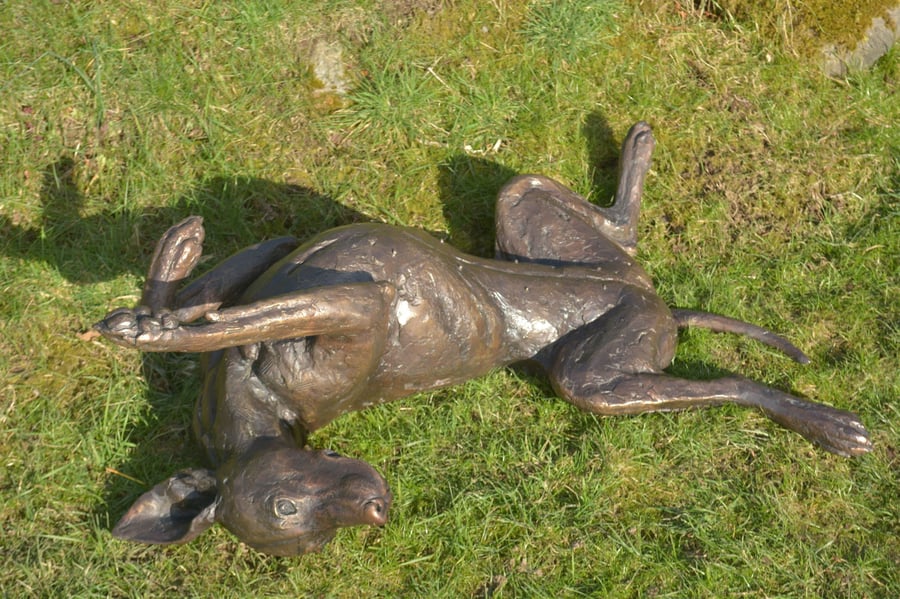 Foundry Bronze Vizsla Lying on its Back Statue Large Bronze Metal Sculpture