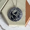 Necklace with fox and crow, 32mm disc pendant, handmade jewellery gifts. 