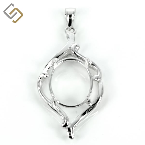 Rococo framed oval pendant with bail in sterling silver for 10x12mm stones