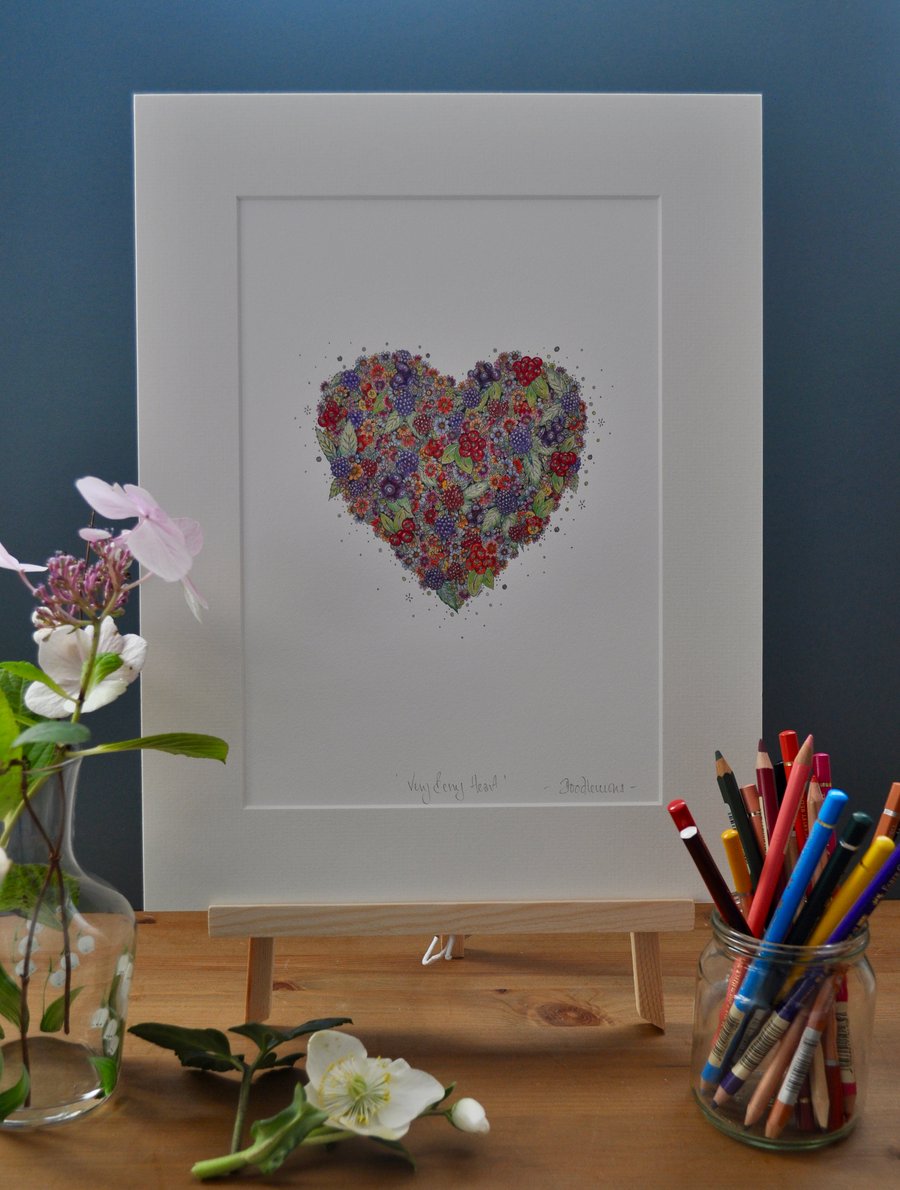 Very Berry Heart Print 12 x 15'' mounted, ready to frame