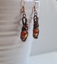 Handmade Red Yellow Sunset Glass & Copper Dangle Wire Wrapped Earrings Gift  - Image 9