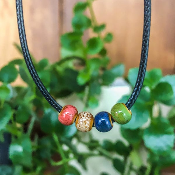 Ceramic Beaded Necklaces - Pink, Green, Blue & White