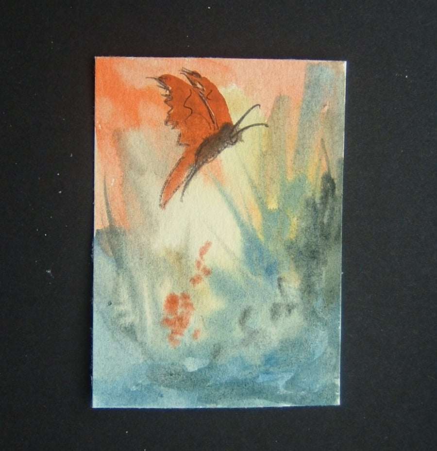 painting art aceo original fantasy butterfly  watercolour ref 387