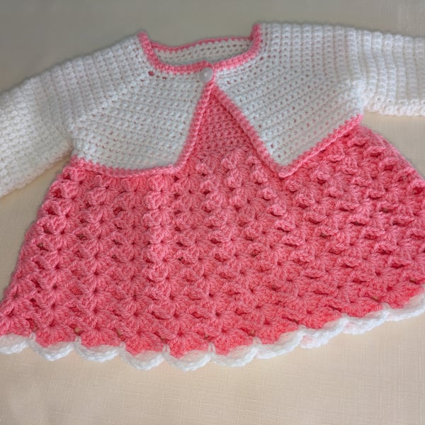 Babies dress and bolero sets in pink and white, ages 0-3 months 