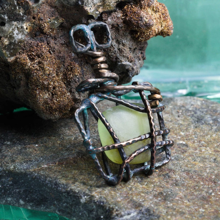 Uranium Glass, Sand-Tumbled, Grunge Effect Accessory, Bag Charm, Key Ring