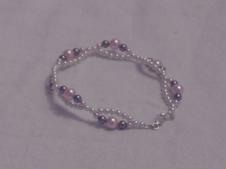 Dainty Pearl Bracelet - White, Pink  and  Mauve Pearls