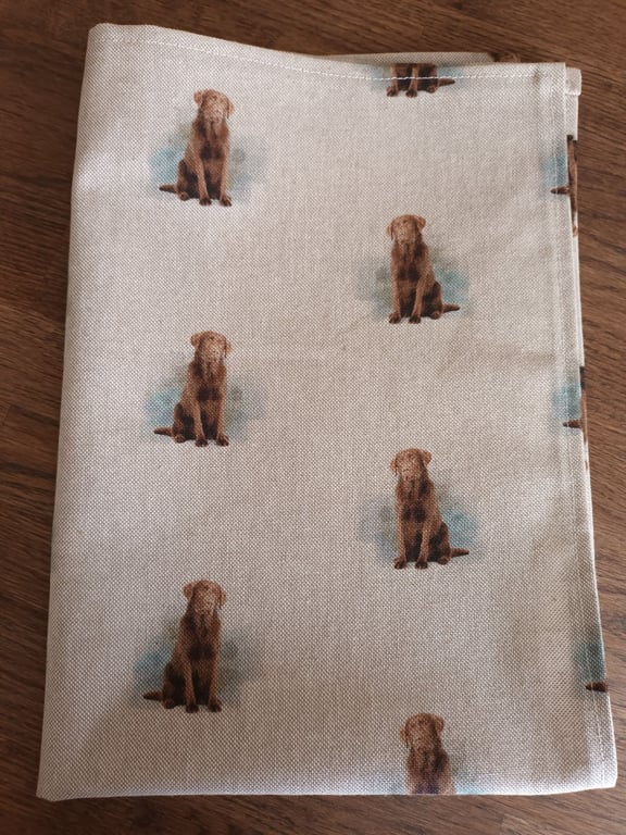 Brown Labrador Dog Tea Towel. Natural Linen look. With Free Delivery