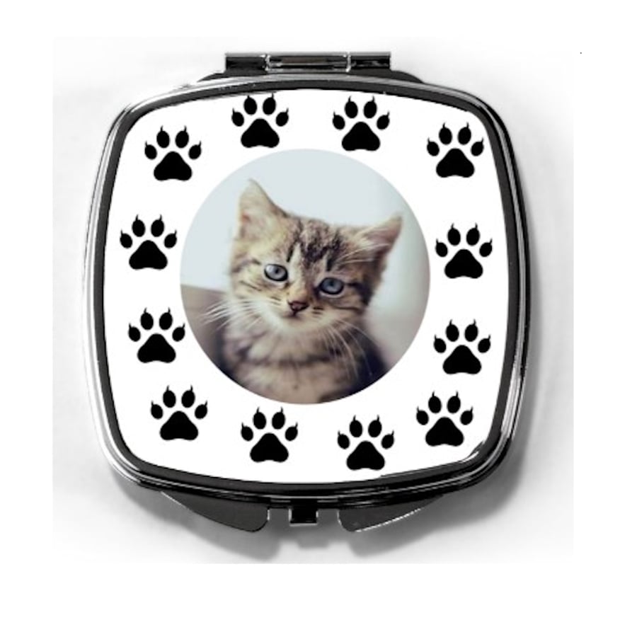 Custom cat pet mirror photo gift with paws and cat image