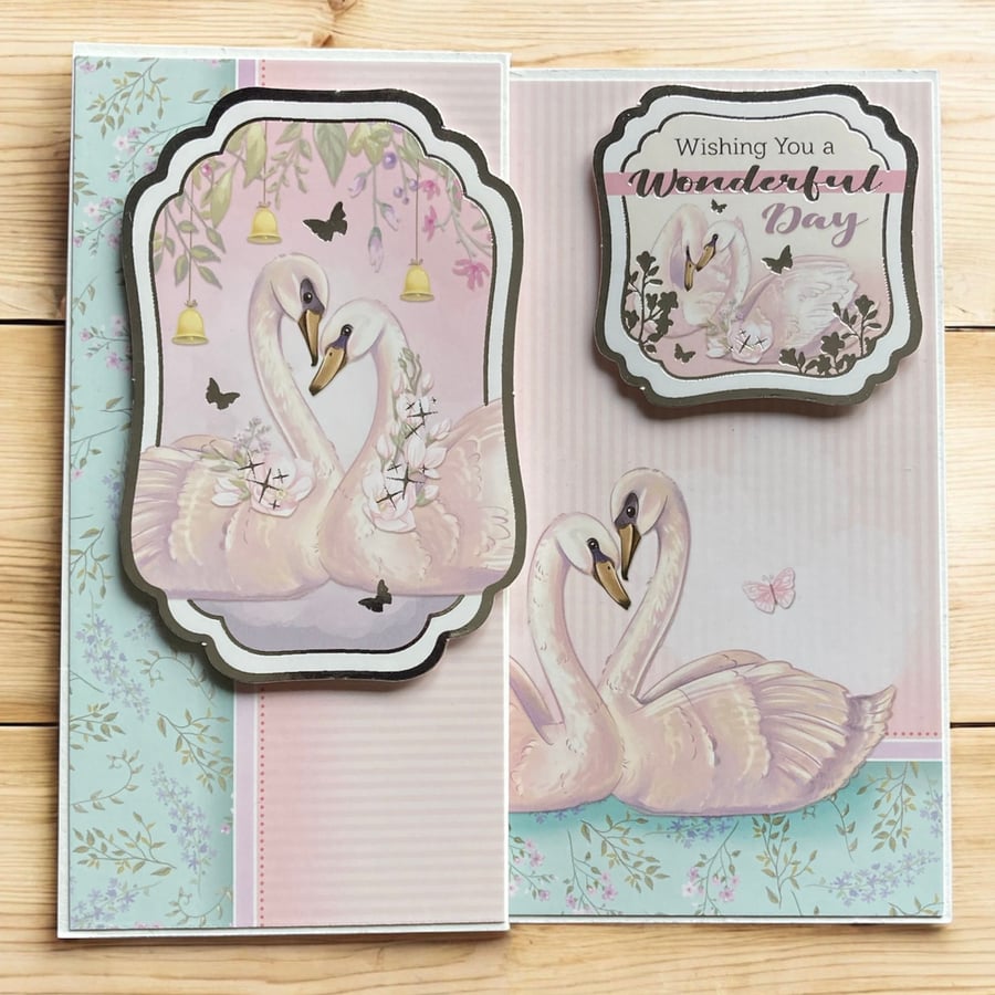 Swan Zigzag Greeting Card, Wishing You a Wonderful Day. Anniversary, Wedding.