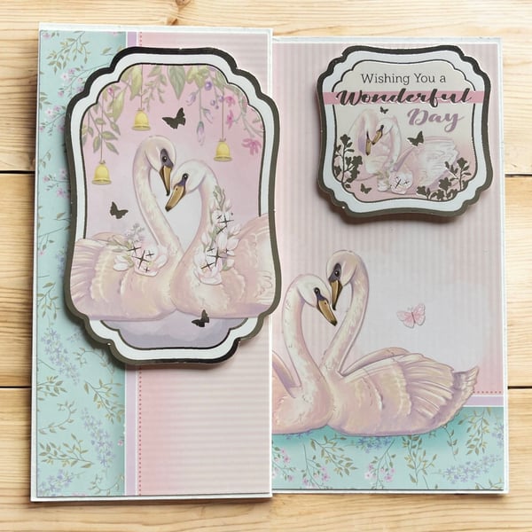 Swan Zigzag Greeting Card, Wishing You a Wonderful Day. Anniversary, Wedding.