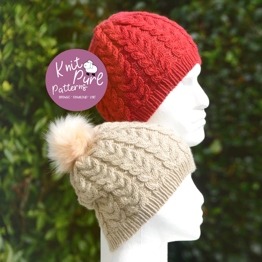 Aran Cable Bobble Hat Knitting Pattern Knit It Yourself Unisex KPPA10