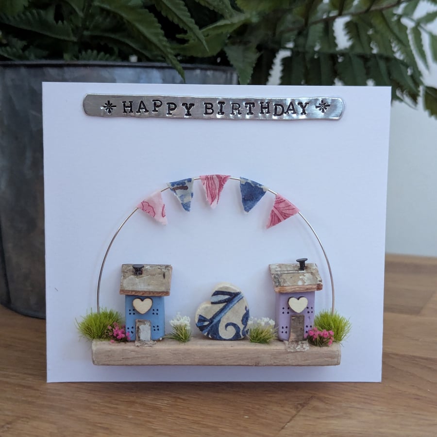 Happy Birthday Card With Removable Wooden Cottage Gift