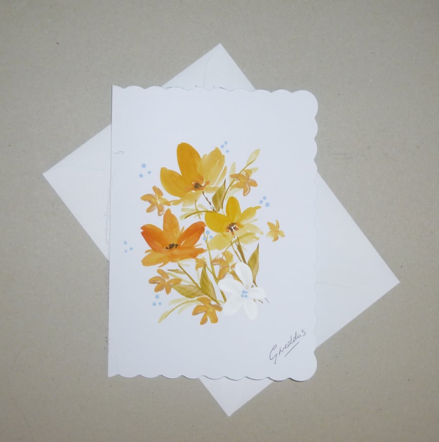 original art hand painted floral greetings card ( ref FA 198 G5 )