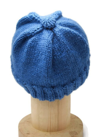 SOLD - Hand Knitted blue beret