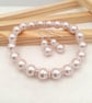 Soft Pink Pearl Earrings & Bracelet Set, Wedding Accessories, Gift Boxed 