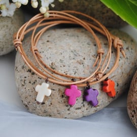 Friendship Bracelet-Leather & Howlite Cross