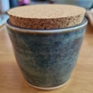 Handmade porcelain blue pot with cork lid
