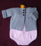 Hand Knitted Baby Romper and Jacket Set: Pink & Silver Grey 0-3 Months (R422)