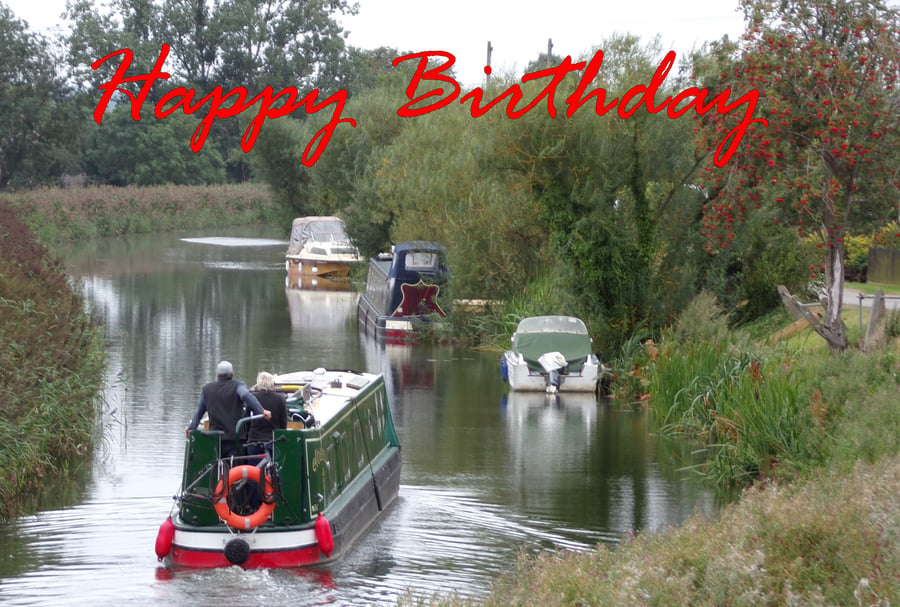A5 Card Narrow Boat Happy Birthday 