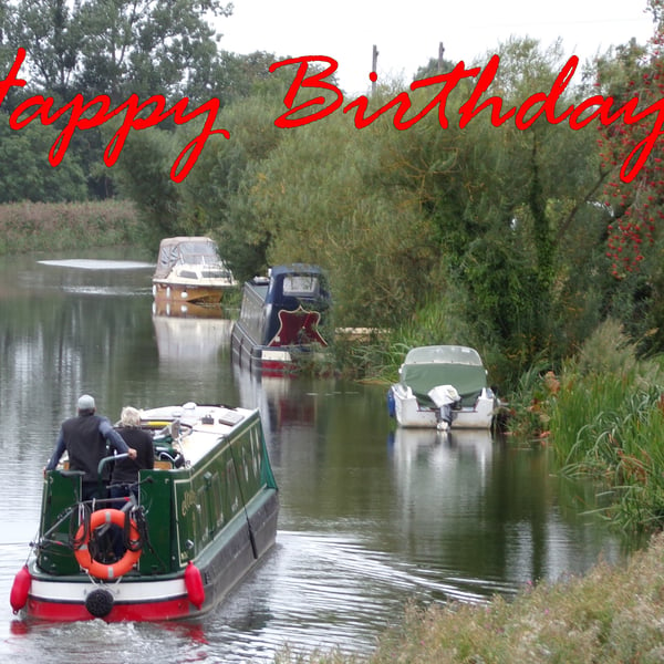 A5 Card Narrow Boat Happy Birthday 