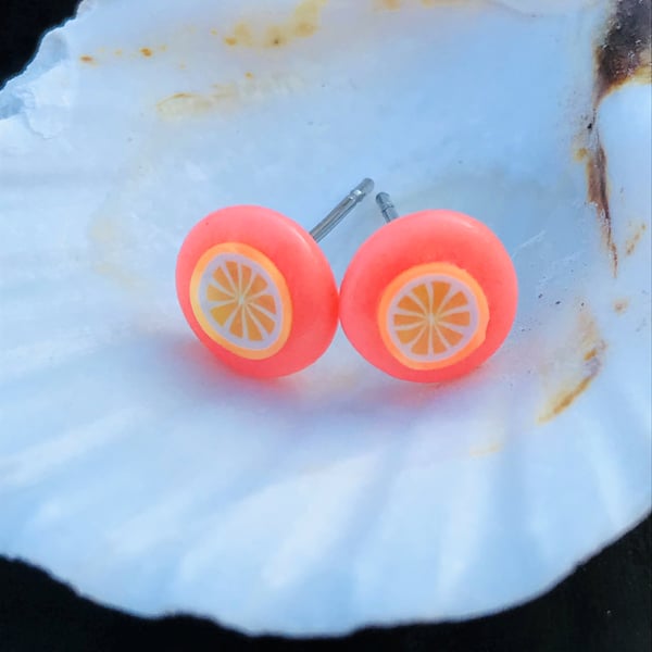 Citrus stud polymer clay earrings