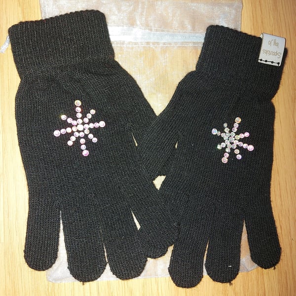 Large snowflakes SPARKLE GLOVES, Clear or AB sparkles, hand sparkled
