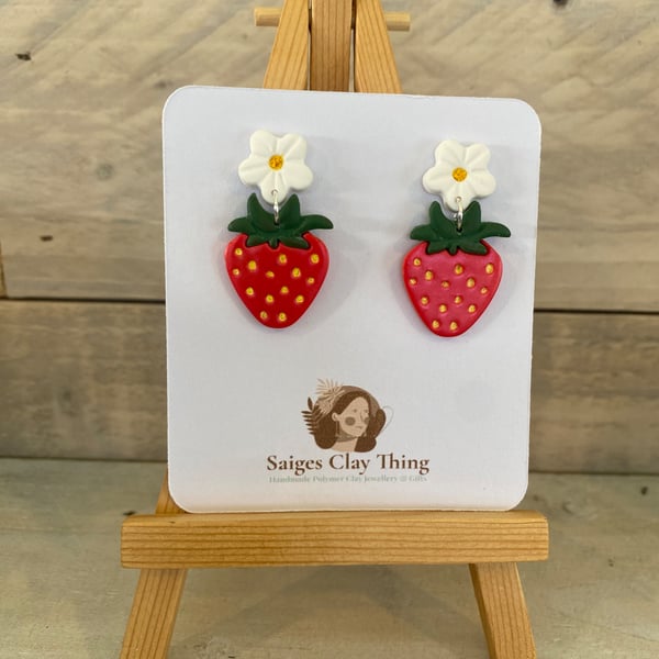 Strawberry Flower Earrings. 