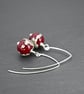 Lampwork glass deep red and ivory shard wrapped earrings