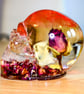 Blood Rose Resin Skull Ornament With Red Preserved Rose and Dried Rose Petals.