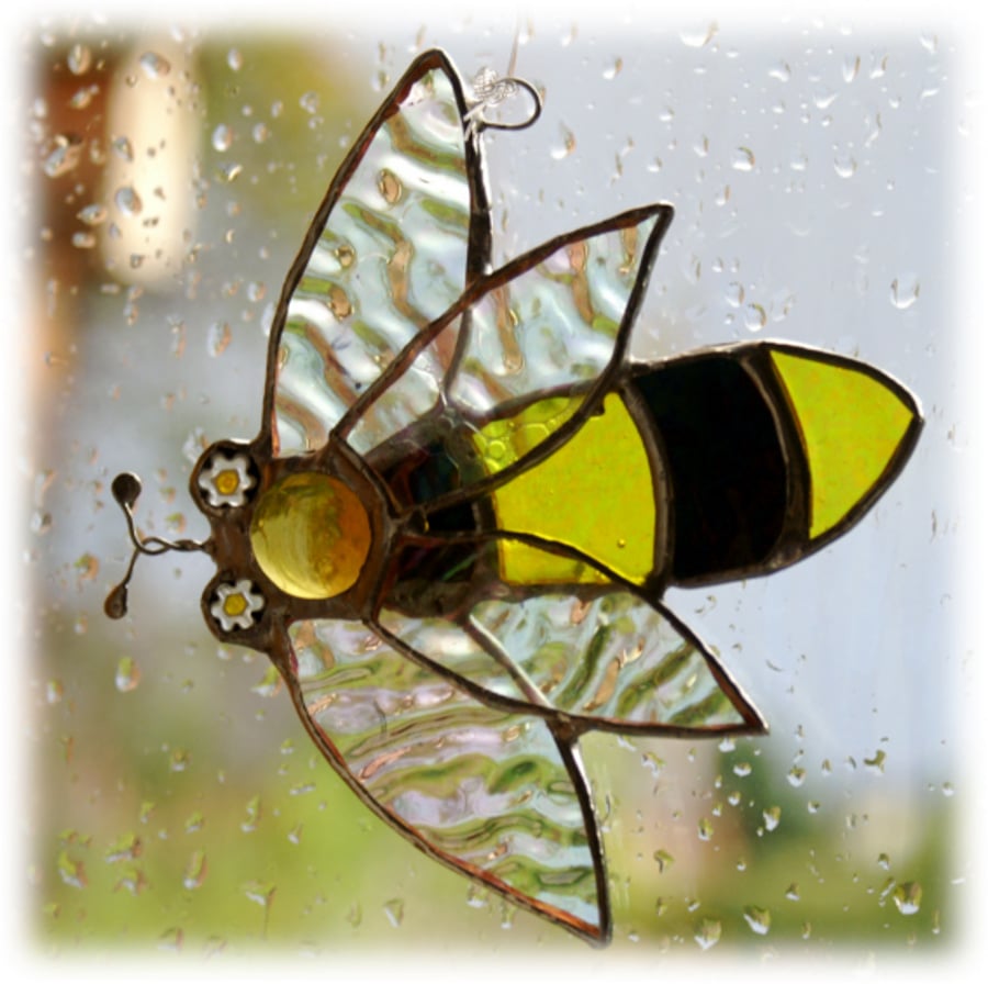 Bee Suncatcher Stained Glass Handmade Bumble