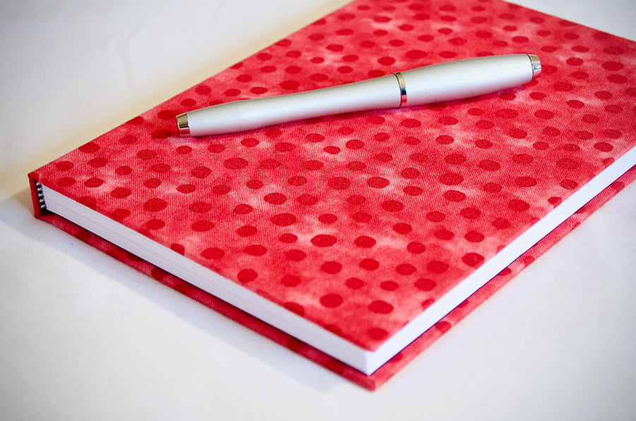 A5 Hardback Notebook with full cloth red spotty cover