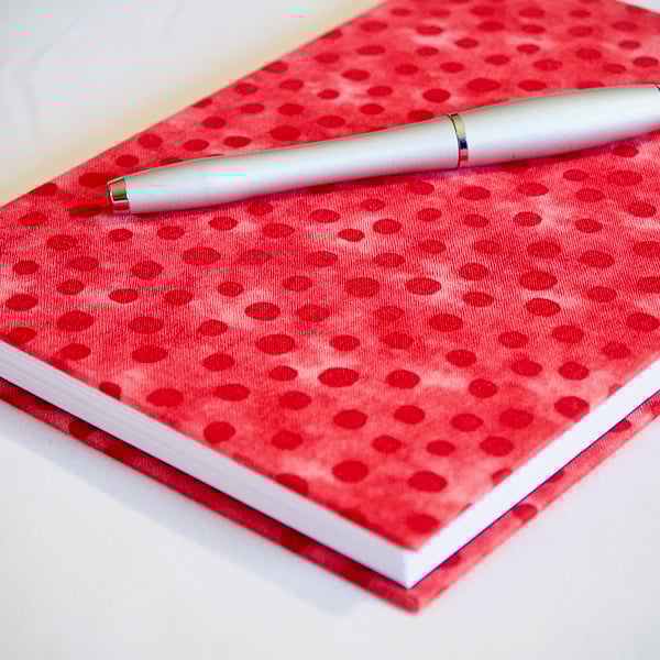 A5 Hardback Notebook with full cloth red spotty cover