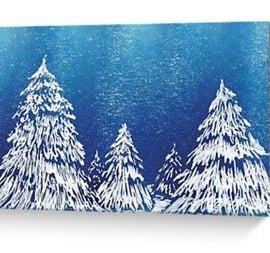 Snow trees blank greeting card notelet landscape plastic free