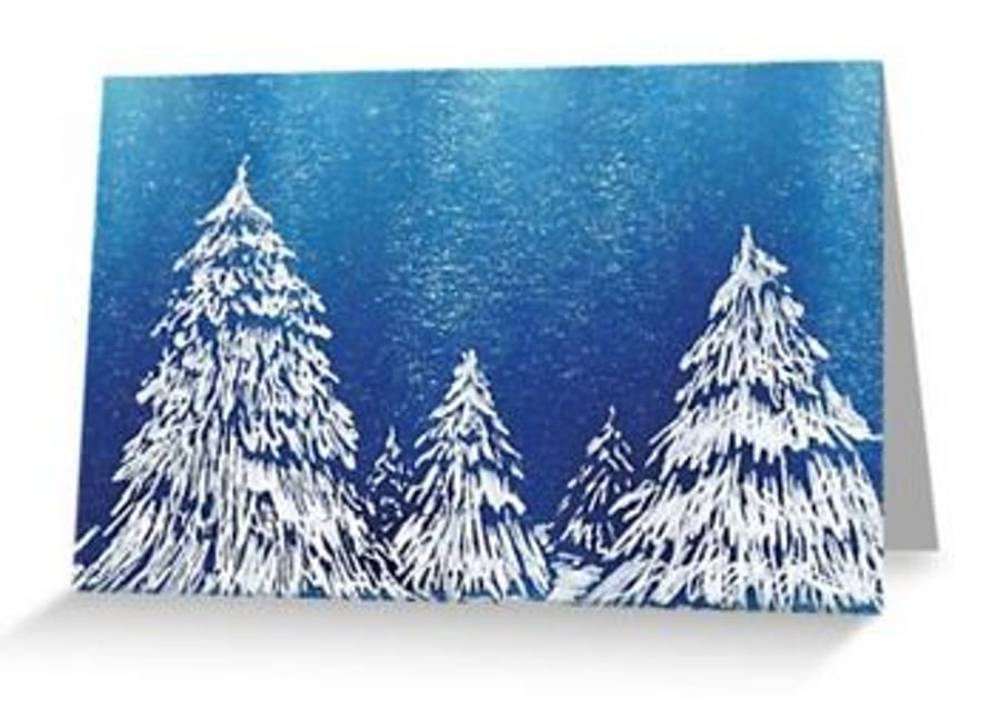 Snow trees blank greeting card notelet landscape plastic free