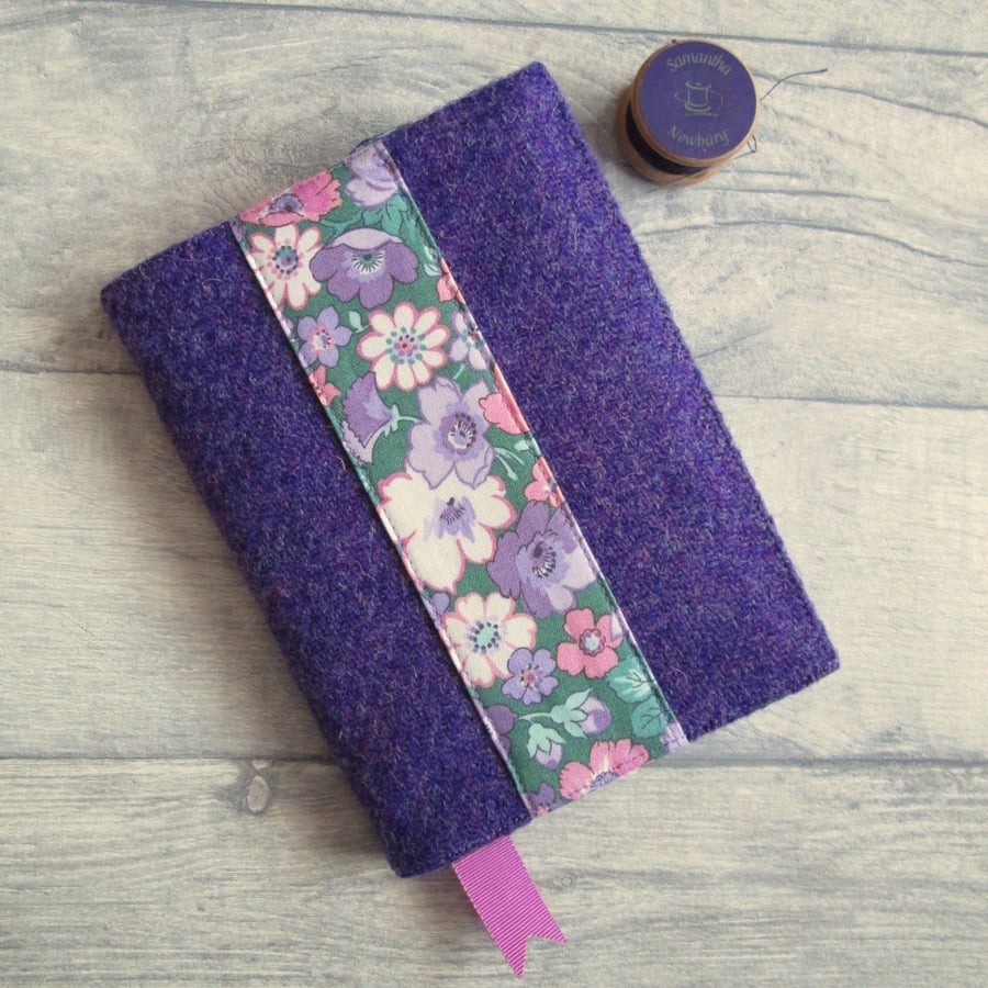 SOLD A6 'Harris Tweed®' & Liberty London Notebook Cover Violet with Floral Band