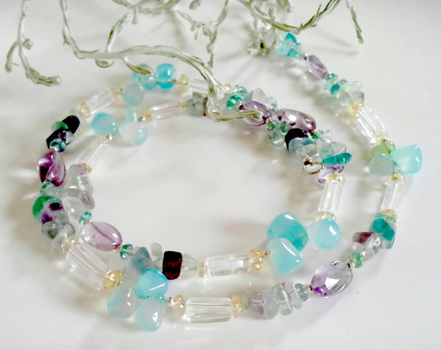 Ombre Chelcodony, Fluorite,Citrine & Quartz  925 Sterling Silver