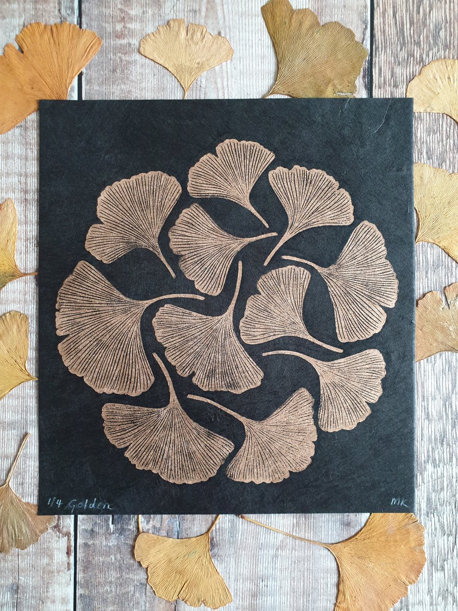 Autumn Ginkgo Leaf Lino Print 