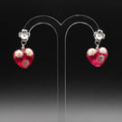 Murano millefiori pink floral sterling silver Venetian glass pink heart earrings