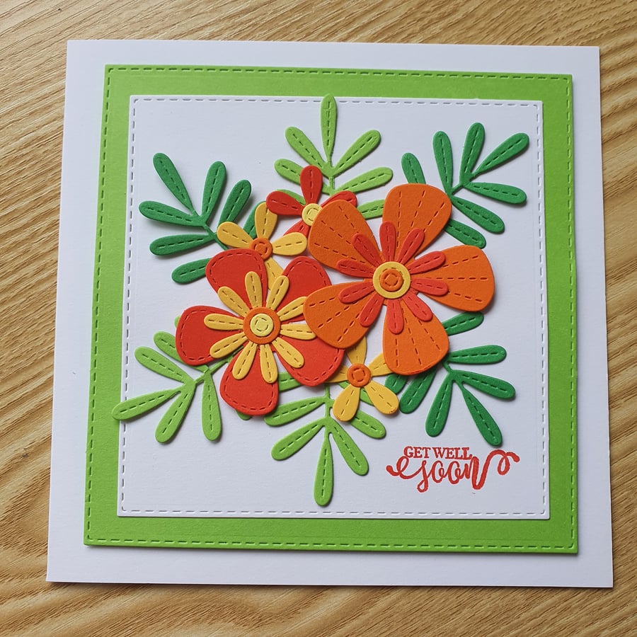 Feminine floral get well soon card, handmade card