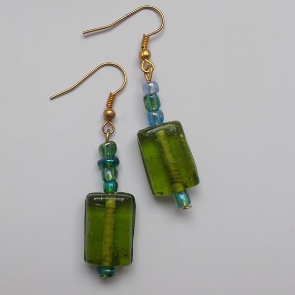 Gorgeous Green Glass Beaded Earrings