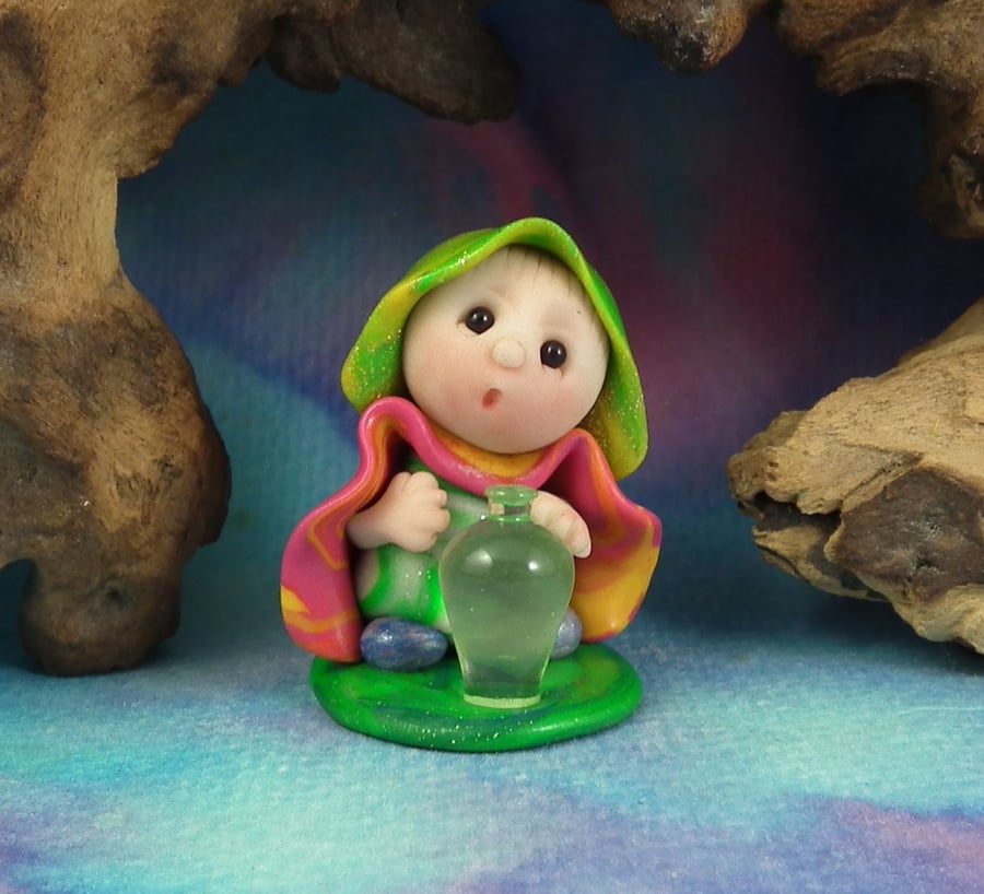 Tiny Infirmary Gnome 'Heidi' with potion bottle OOAK Sculpt