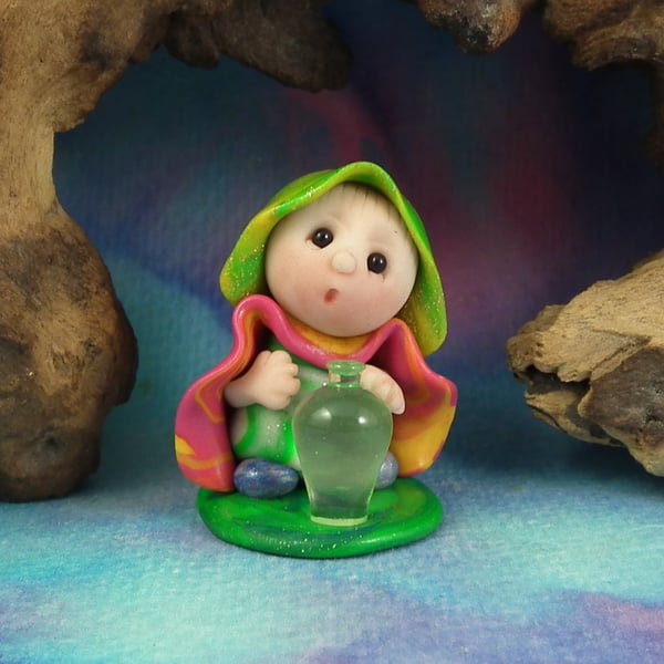 Tiny Infirmary Gnome 'Heidi' with potion bottle OOAK Sculpt